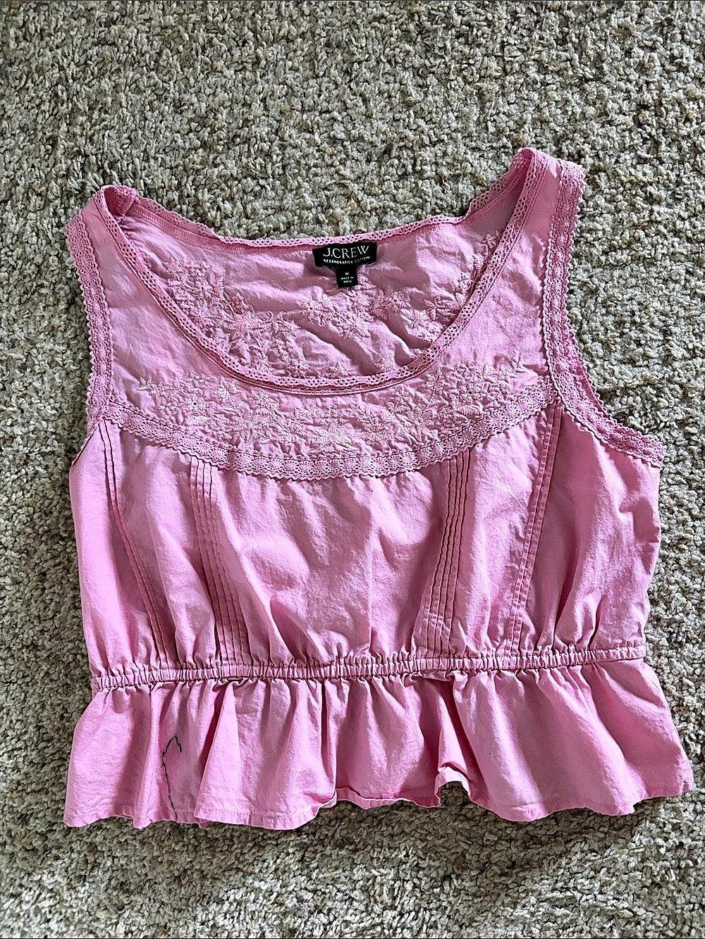 J.Crew Flutter-Hem Tank Pink Floral Embroidered Size Medium